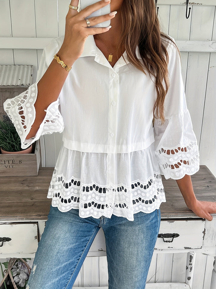 Grace | Casual Hollow-Out Embroidered Blouse