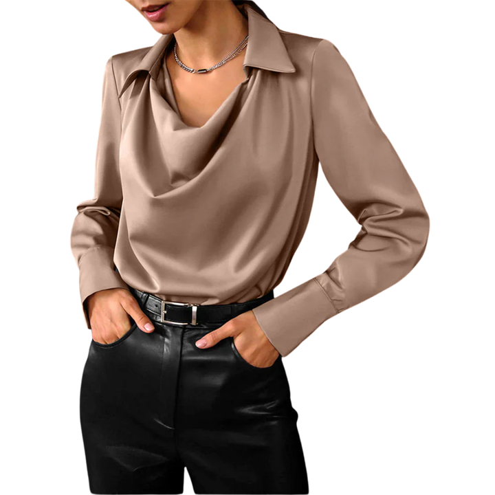 Samantha | Women’s Drape Neck Long Sleeve Blouses
