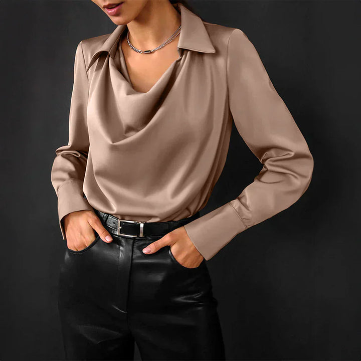 Samantha | Women’s Drape Neck Long Sleeve Blouses