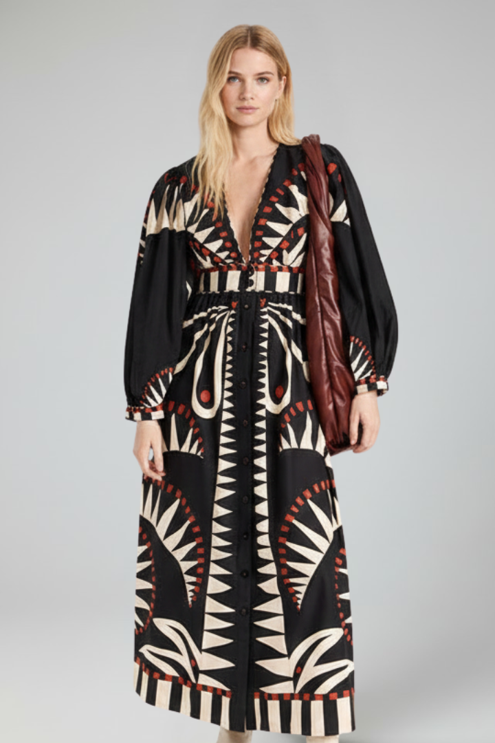 Spruce | Chic V-Neck and Long Sleeves Maxi Dress