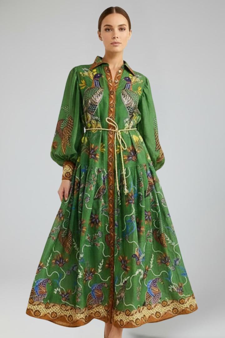 Spruce | Chic V-Neck and Long Sleeves Maxi Dress