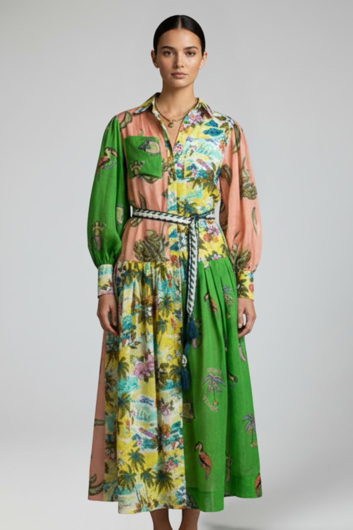Spruce | Chic V-Neck and Long Sleeves Maxi Dress