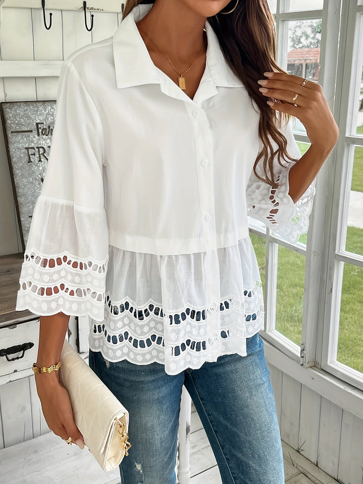 Grace | Casual Hollow-Out Embroidered Blouse