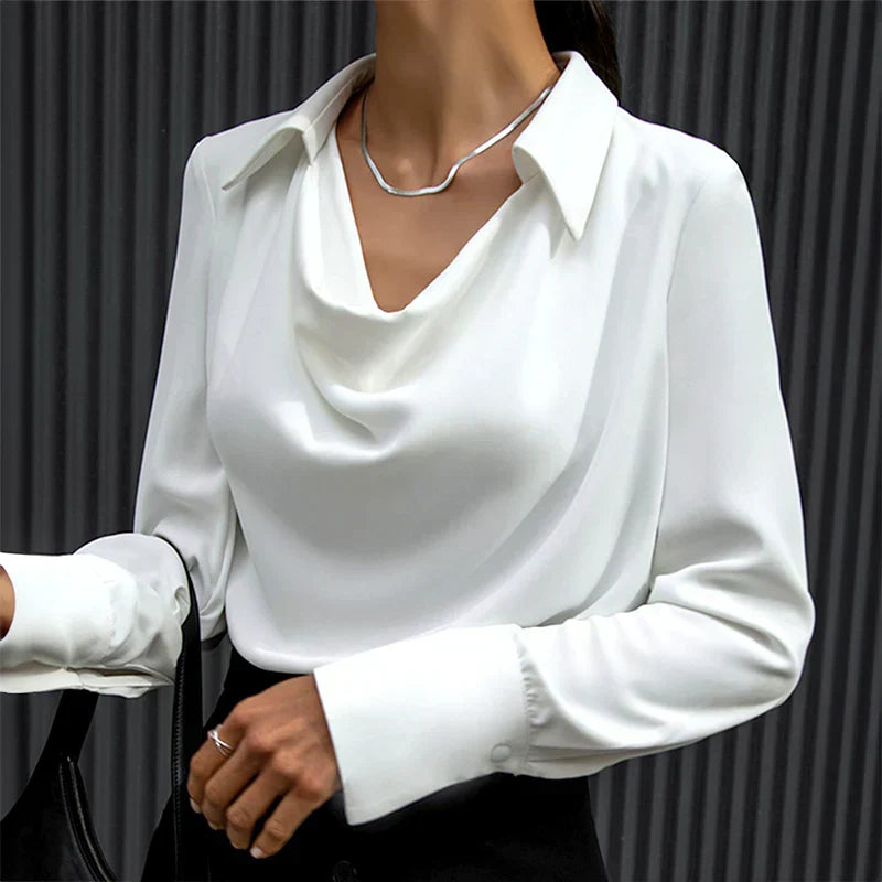 Samantha | Women’s Drape Neck Long Sleeve Blouses